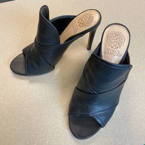 Vince Camuto Black Leather Heeled Mules